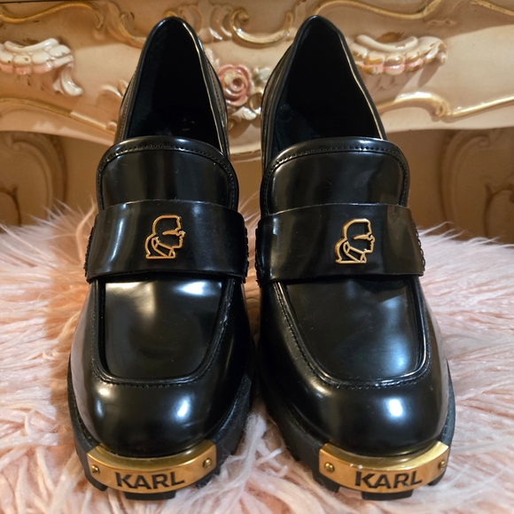 Karl Lagerfeld Paris Virna Black High Heel Patent Faux Leather Women's Shoes - Picture 2 of 5